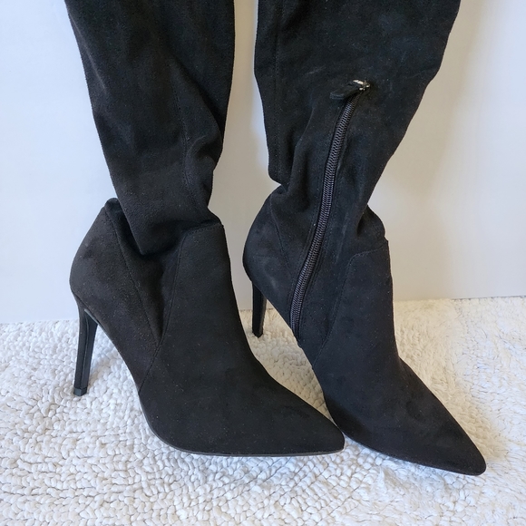 BD black overknee boot suede-feeling elastic size 6.5 Preowned excellent - Picture 3 of 13